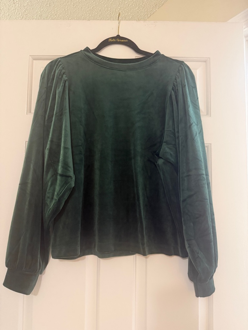 LOFT Emerald Green Velvet Balloon-Sleeve Sweatshirt